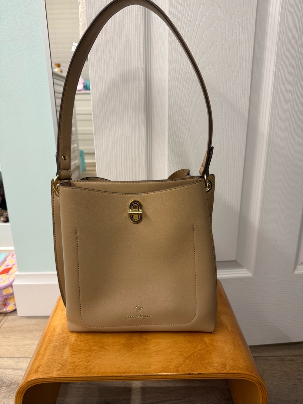 Nanette Lepore tan leather shoulder bag with gold hardware